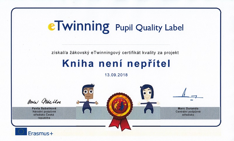 Certifikát Quality Label za naše eTwinningové projekty